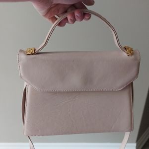 Vintage blush baby pink leather top handle crossbody bag with gold hardware
